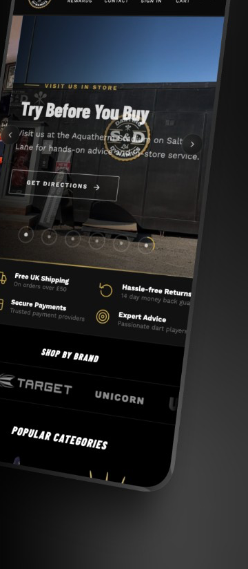 S&D Darting Dynamics mobile homepage