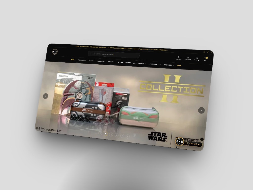 S&D Darting Dynamics Shopify store homepage