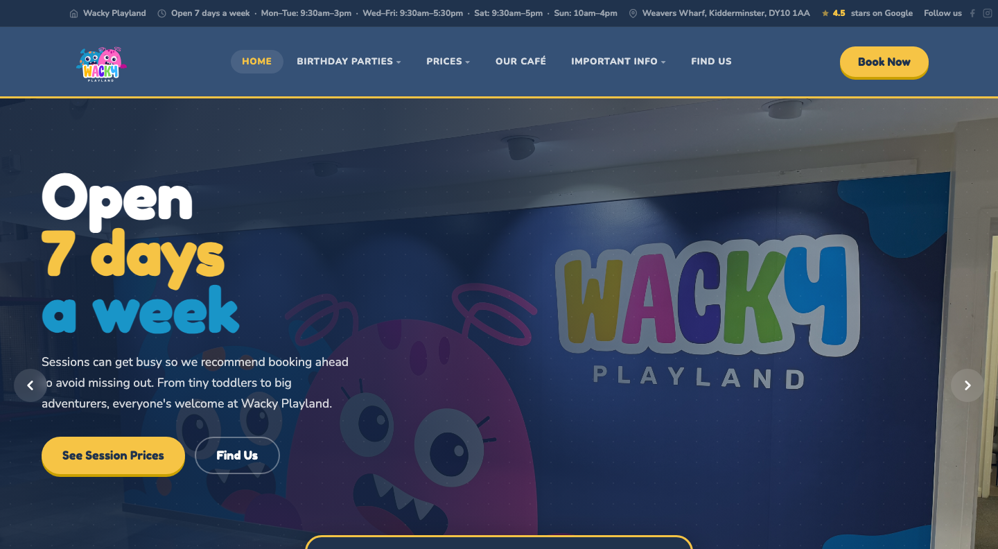 Wacky Playland website homepage